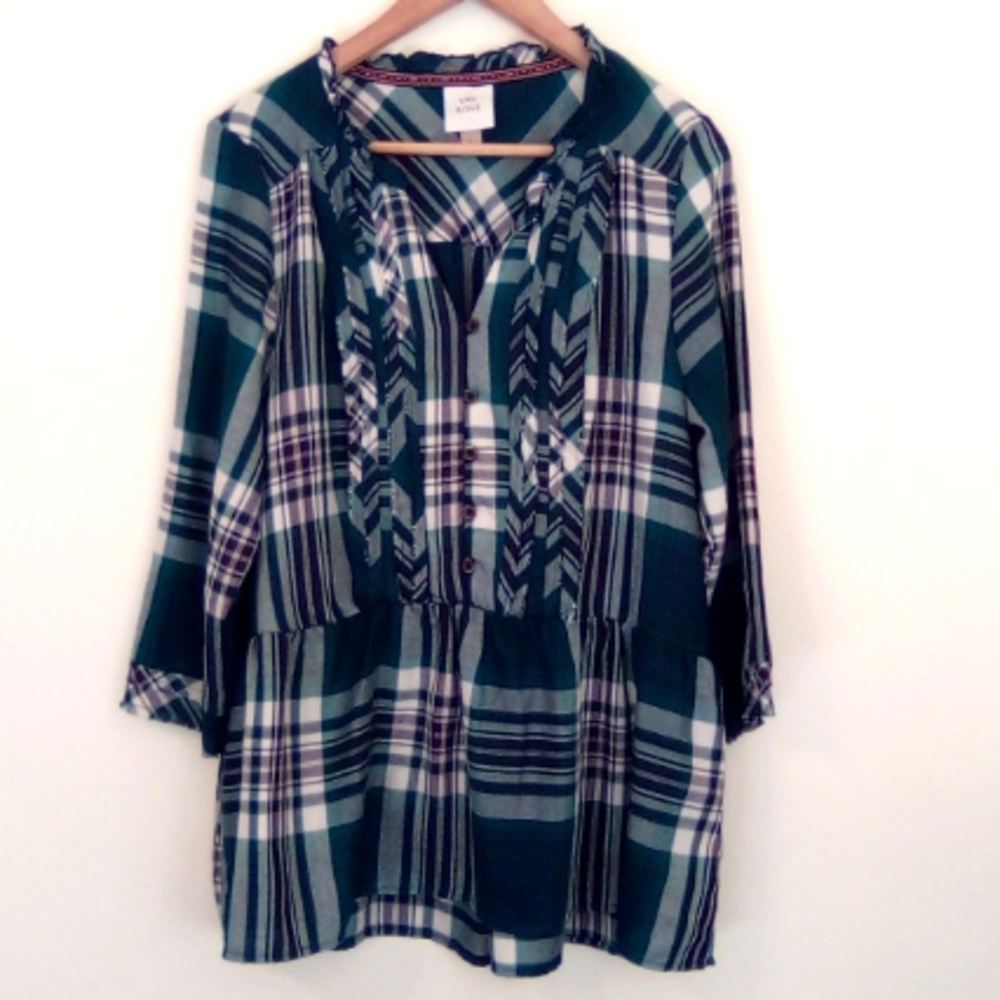 Knox Rose Ruffled Plaid Shirt Size Large